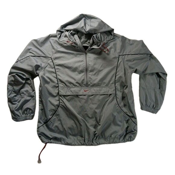 VINTAGE NIKE Anorak Jacket XL Gray Hooded Half Zip Windbreaker Mens 90s Y2K - Picture 1 of 6